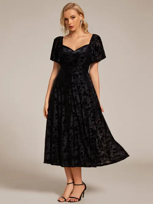 ey2271 black jacquard midi evening gown with ruffle sleeves eternally yours ey2271 black jacquard midi evening gown with ruffle sleeves eternally yours