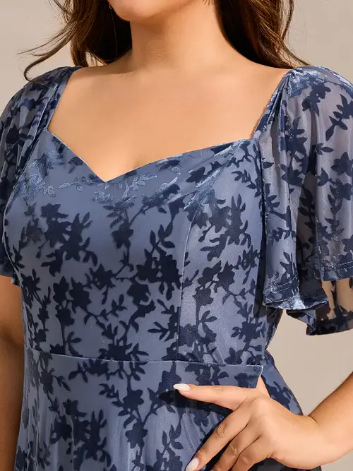 ey2271 dusty navy jacquard evening gown with flutter sleeves eternally yours