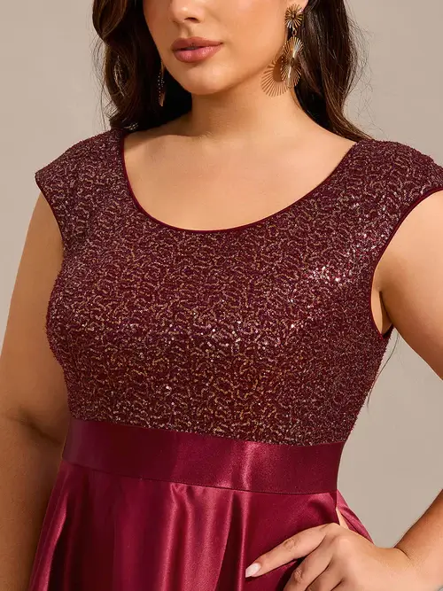 ey3667 burgundy plus size high low sequins and satin evening gown eternally yours