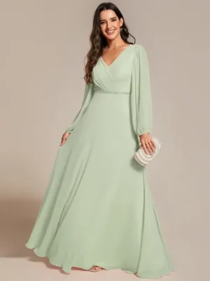 ey1981 sage mint green chiffon long evening gown with long sleeves eternally yours