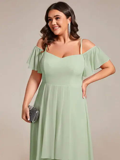 ey2103 mint green chiffon plus size midi evening gown with off shoulder eternally yours