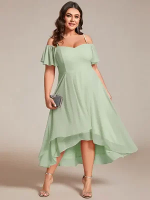 ey2103 mint green chiffon plus size midi evening gown with off shoulder eternally yours