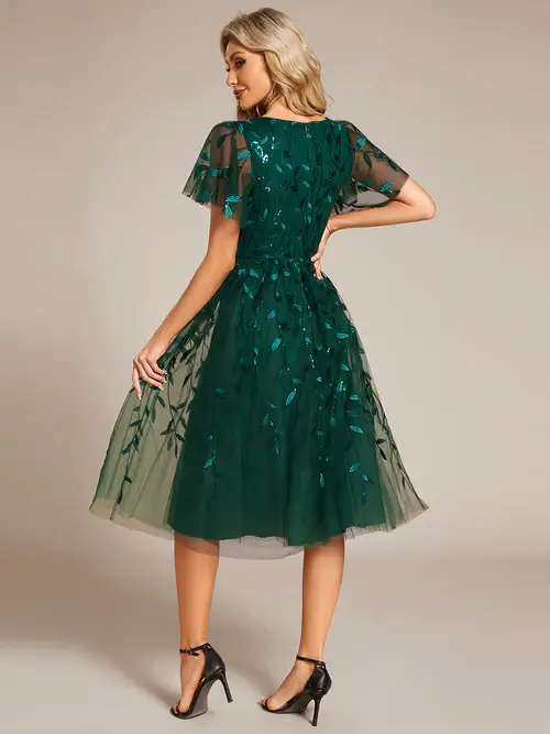 ey2230 green leaf short evening gown with ruffle sleeves eternally yours ey2230 green leaf short evening gown with ruffle sleeves eternally yours