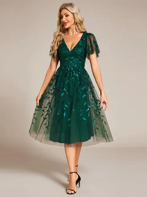 ey2230 green leaf short evening gown with ruffle sleeves eternally yours ey2230 green leaf short evening gown with ruffle sleeves eternally yours