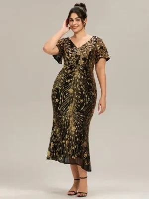 ey2370 black and gold plus size midi evening gown with pailette eternally yours