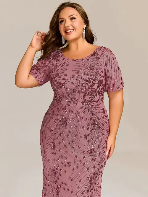 ey2387 pink purple orchid plus size midi evening gown with pailette eternally yours