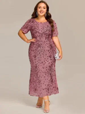 ey2387 pink purple orchid plus size midi evening gown with pailette eternally yours