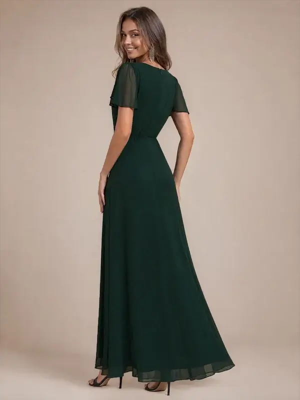 ey2865 green 1 lace and chiffon long evening gown with ruffle sleeves eternally yours