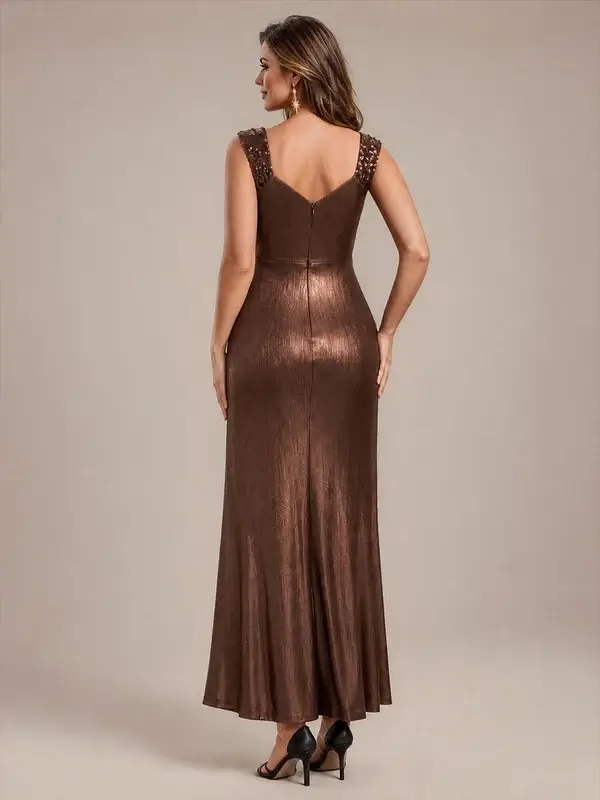 ey2878 brown 1 metallic fitted long evening gown with slit eternally yours