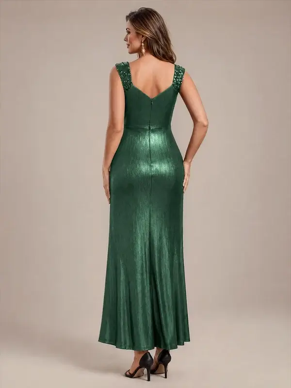 ey2878 green 1 metallic fitted long evening gown with slit eternally yours